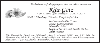 Traueranzeige von Rita Götz von Gesamtausgabe Nürnberger Nachrichten/ Nürnberger Ztg.