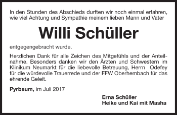 Traueranzeige von Willi Schüller von Neumarkter Nachrichten Lokal