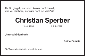 Traueranzeige von Christian Sperber von Erlanger Nachrichten Lokal
