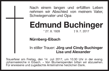 Traueranzeige von Edmund Buchinger von Gesamtausgabe Nürnberger Nachrichten/ Nürnberger Ztg.