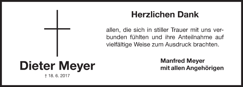  Traueranzeige für Dieter Meyer vom 01.07.2017 aus Gesamtausgabe Nürnberger Nachrichten/ Nürnberger Ztg.