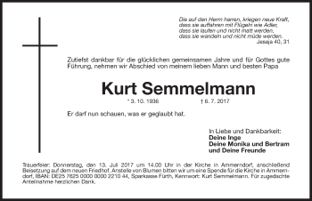 Traueranzeige von Kurt Semmelmann von Fürther Nachrichten Lokal