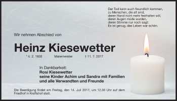 Traueranzeige von Heinz Kiesewetter von Gesamtausgabe Nürnberger Nachrichten/ Nürnberger Ztg.