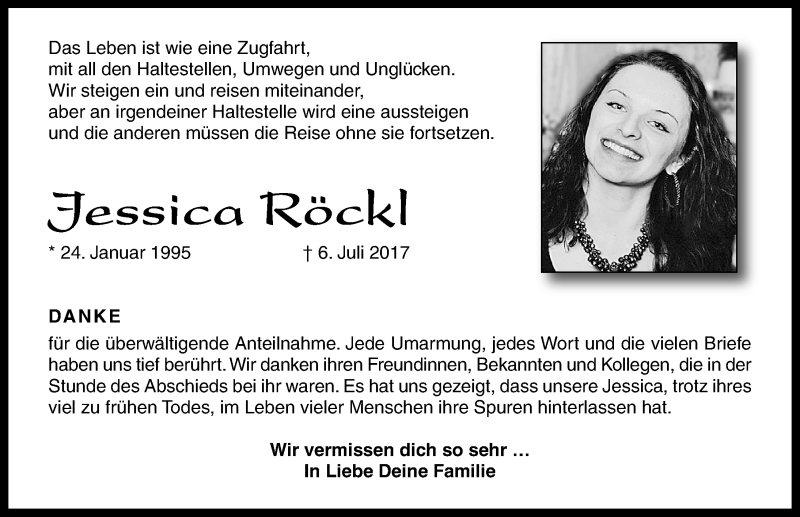  Traueranzeige für Jessica Röckl vom 15.07.2017 aus Roth-Hilpoltsteiner Volkszeitung Lokal