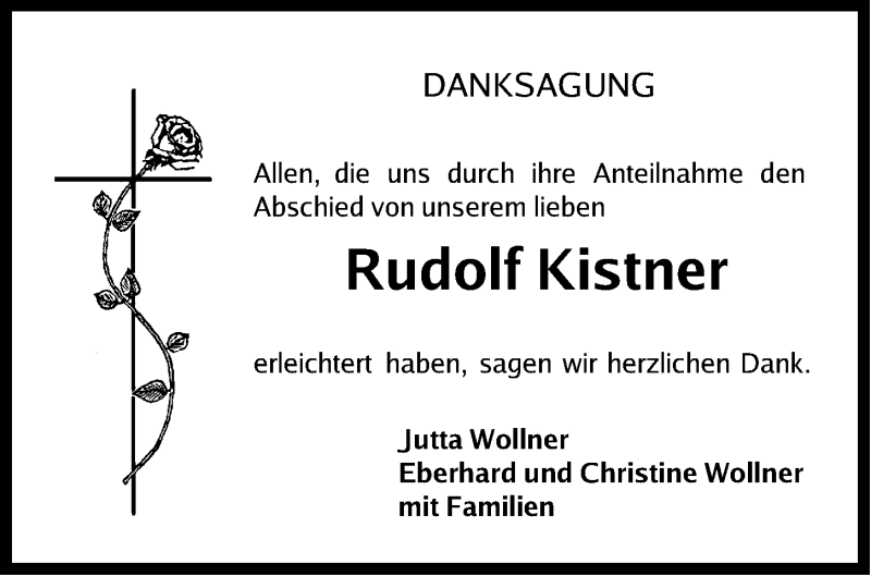  Traueranzeige für Rudolf Kistner vom 15.07.2017 aus Gesamtausgabe Nürnberger Nachrichten/ Nürnberger Ztg.