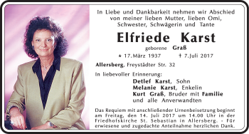 Traueranzeige von Elfriede Karst von Roth-Hilpoltsteiner Volkszeitung Lokal