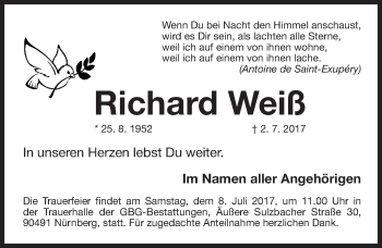 Traueranzeige von Richard Weiß von Gesamtausgabe Nürnberger Nachrichten/ Nürnberger Ztg.