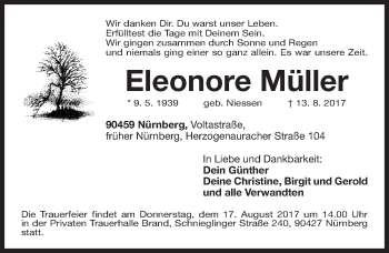 Traueranzeige von Eleonore Müller von Gesamtausgabe Nürnberger Nachrichten/ Nürnberger Ztg.