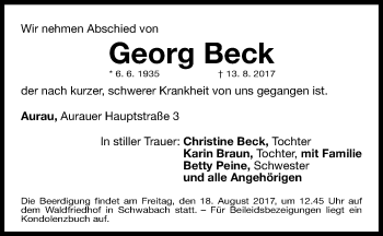 Traueranzeige von Georg Beck von Schwabach