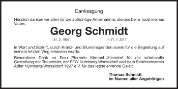 Traueranzeige von Georg Schmidt von Gesamtausgabe Nürnberger Nachrichten/ Nürnberger Ztg.