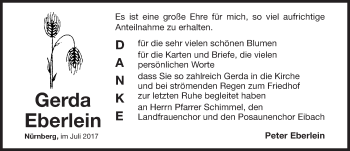 Traueranzeige von Gerda Eberlein von Gesamtausgabe Nürnberger Nachrichten/ Nürnberger Ztg.