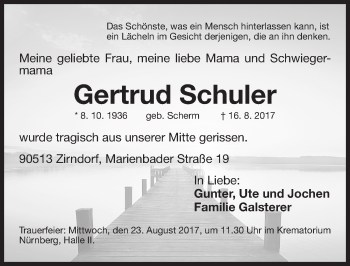 Traueranzeige von Gertrud Schuler von Fürther Nachrichten Lokal