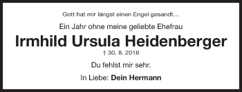 Traueranzeige von Irmhild Ursula Heidenberger von Gesamtausgabe Nürnberger Nachrichten/ Nürnberger Ztg.