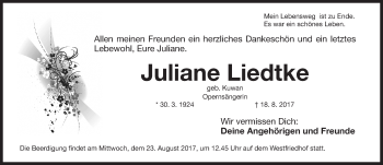 Traueranzeige von Juliane Liedtke von Gesamtausgabe Nürnberger Nachrichten/ Nürnberger Ztg.