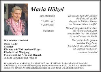 Traueranzeige von Maria Hölzel von Nordbayerische Nachrichten Pegnitz Lokal