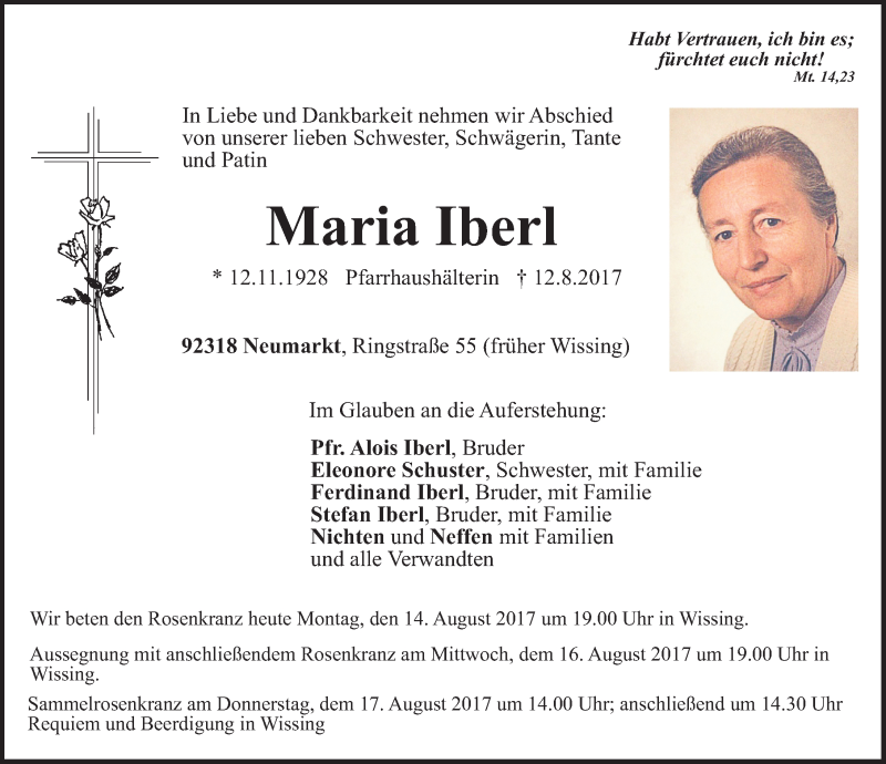 Traueranzeigen Von Maria Iberl | Trauer.nn.de