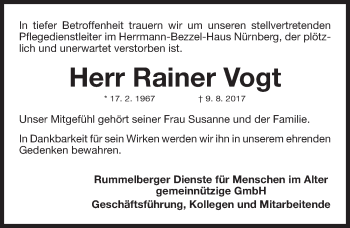 Traueranzeige von Rainer Vogt von Gesamtausgabe Nürnberger Nachrichten/ Nürnberger Ztg.
