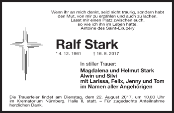 Traueranzeige von Ralf Stark von Gesamtausgabe Nürnberger Nachrichten/ Nürnberger Ztg.