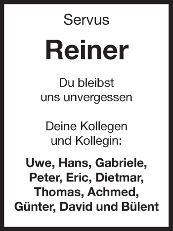 Traueranzeige von Reiner Buchholz von Gesamtausgabe Nürnberger Nachrichten/ Nürnberger Ztg.