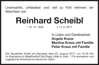 Traueranzeige von Reinhard Scheibl von Gesamtausgabe Nürnberger Nachrichten/ Nürnberger Ztg.