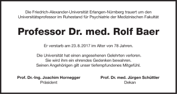 Traueranzeige von Rolf Baer von Gesamtausgabe Nürnberger Nachrichten/ Nürnberger Ztg.