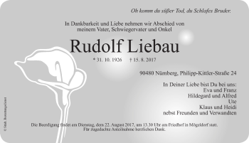 Traueranzeige von Rudolf Liebau von Gesamtausgabe Nürnberger Nachrichten/ Nürnberger Ztg.
