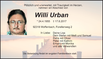 Traueranzeige von Willi Urban von Neumarkter Nachrichten Lokal