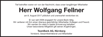 Traueranzeige von Wolfgang Fellner von Gesamtausgabe Nürnberger Nachrichten/ Nürnberger Ztg.