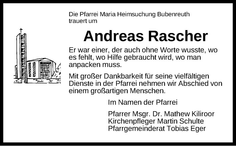  Traueranzeige für Andreas Rascher vom 05.09.2017 aus Erlanger Nachrichten Lokal