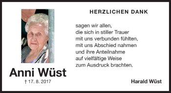 Traueranzeige von Anni Wüst von Gesamtausgabe Nürnberger Nachrichten/ Nürnberger Ztg.