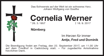 Traueranzeige von Cornelia Werner von Gesamtausgabe Nürnberger Nachrichten/ Nürnberger Ztg.