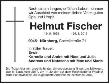 Traueranzeige von Helmut Fischer von Gesamtausgabe Nürnberger Nachrichten/ Nürnberger Ztg.