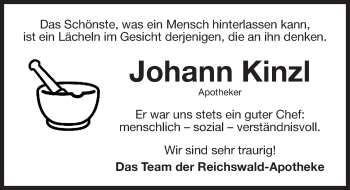 Traueranzeige von Johann Kinzl von Gesamtausgabe Nürnberger Nachrichten/ Nürnberger Ztg.