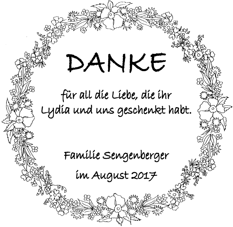  Traueranzeige für Lydia Sengenberger vom 02.09.2017 aus Schwabach