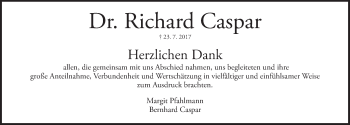 Traueranzeige von Richard Caspar von Gesamtausgabe Nürnberger Nachrichten/ Nürnberger Ztg.