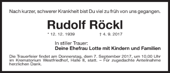 Traueranzeige von Rudolf Röckl von Gesamtausgabe Nürnberger Nachrichten/ Nürnberger Ztg.