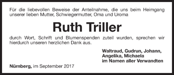 Traueranzeige von Ruth Triller von Gesamtausgabe Nürnberger Nachrichten/ Nürnberger Ztg.
