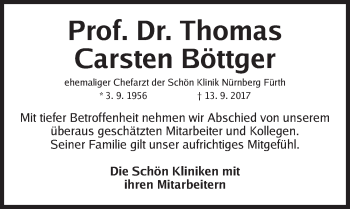 Traueranzeige von Thomas Carsten Böttger von Gesamtausgabe Nürnberger Nachrichten/ Nürnberger Ztg.