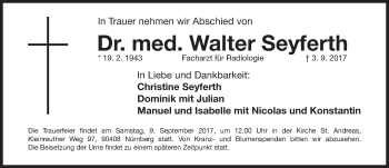 Traueranzeige von Walter Seyferth von Gesamtausgabe Nürnberger Nachrichten/ Nürnberger Ztg.