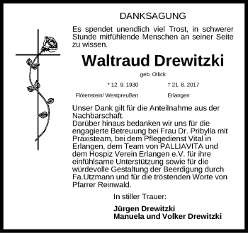 Traueranzeige von Waltraud Drewitzki von Erlanger Nachrichten Lokal