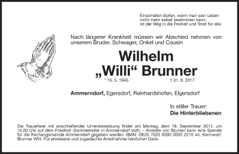 Traueranzeige von Wilhelm Brunner von Fürther Nachrichten Lokal