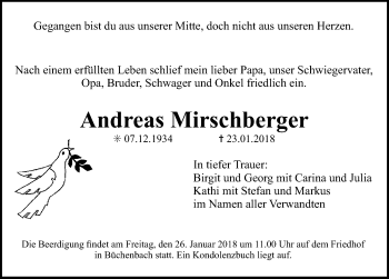 Traueranzeige von Andreas Mirschberger von Erlanger Nachrichten Lokal