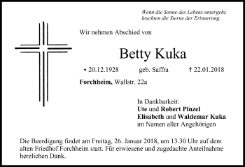 Traueranzeige von Betty Kuka von Nordbayerische Nachrichten Forchheim Lokal