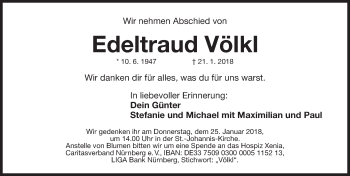 Traueranzeige von Edeltraud Völkl von Gesamtausgabe Nürnberger Nachrichten/ Nürnberger Ztg.
