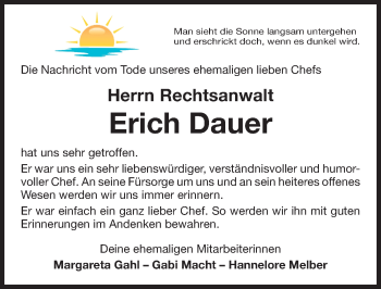 Traueranzeige von Erich Dauer von Nordbayerische Nachrichten Forchheim Lokal