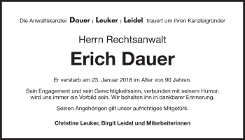 Traueranzeige von Erich Dauer von Nordbayerische Nachrichten Forchheim Lokal