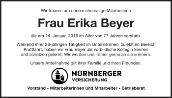 Traueranzeige von Erika Beyer von Gesamtausgabe Nürnberger Nachrichten/ Nürnberger Ztg.