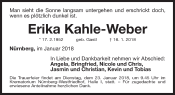 Traueranzeige von Erika Kahle-Weber von Gesamtausgabe Nürnberger Nachrichten/ Nürnberger Ztg.