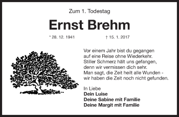 Traueranzeige von Ernst Brehm von Erlanger Nachrichten Lokal