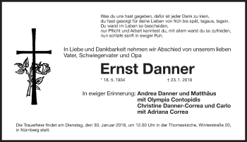Traueranzeige von Ernst Danner von Gesamtausgabe Nürnberger Nachrichten/ Nürnberger Ztg.